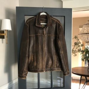 Tommy Bahama brown leather bomber jacket Large